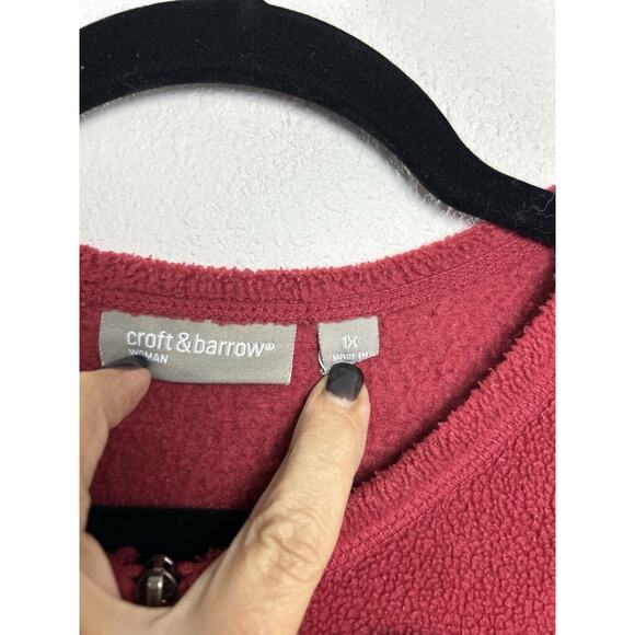 Croft & Barrow Fleece‎ Jacket Women Size 1X Red Snowman Design Christmas Winter - Picture 6 of 10
